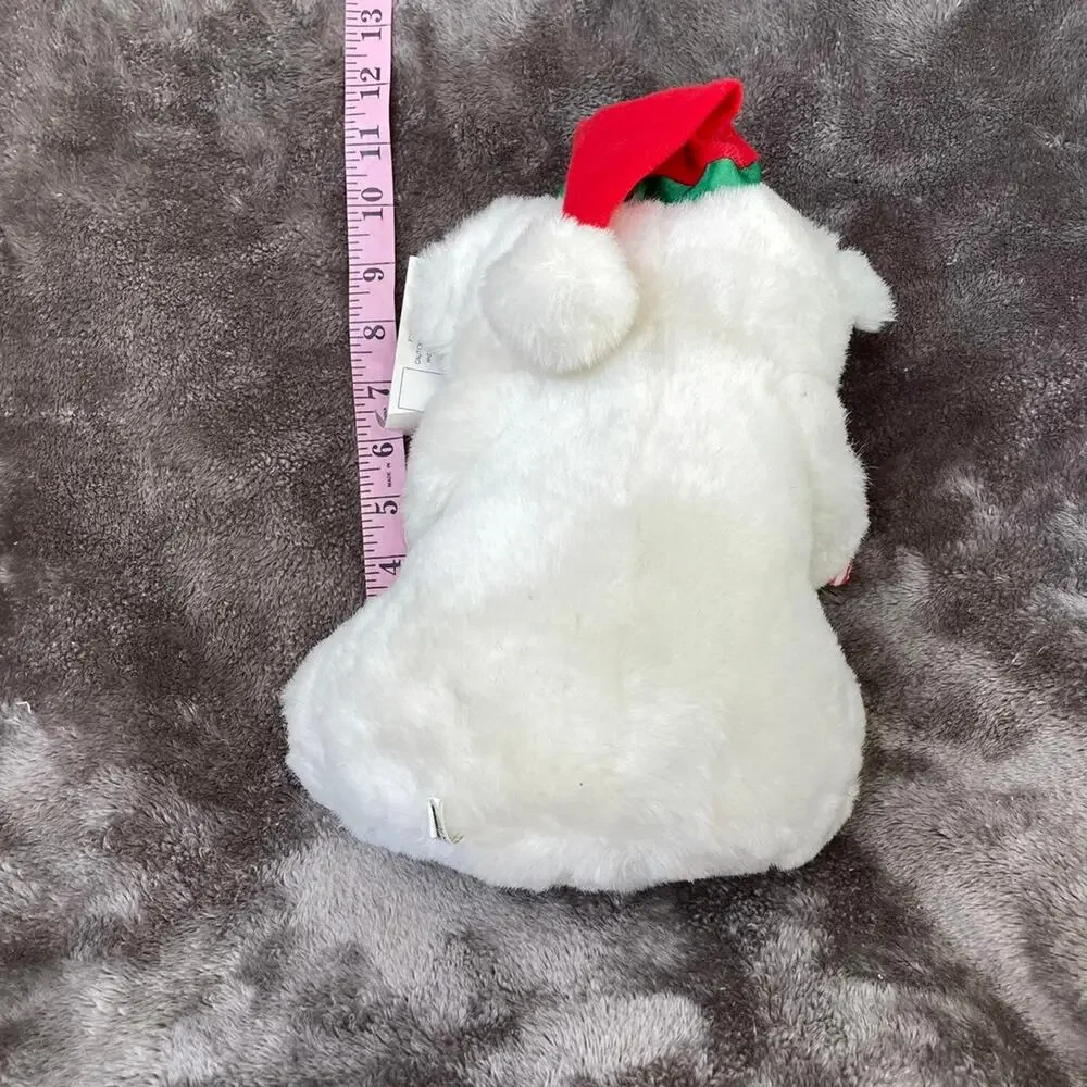 Vtg 90's White Christmas Bear Plush w/ Candy Canes & Santa Hat Green Feet TAGS